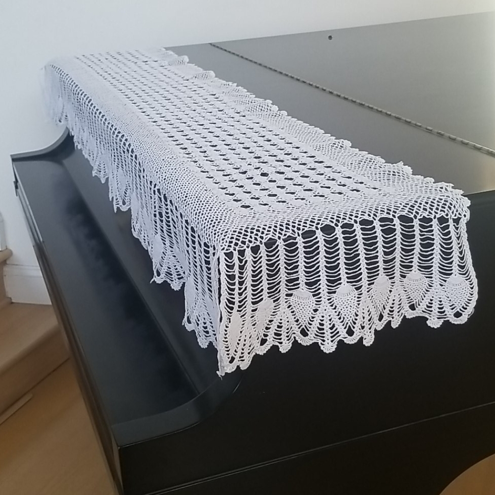 Vintage Handmade Crochet Lace Piano Cover Small Pineapple Pattern